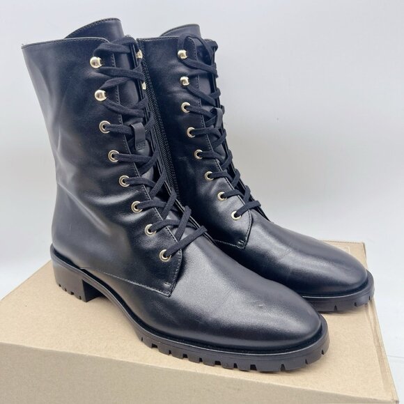 Stuart Weitzman Laine Leather Combat Lace Up Boots Black US 10 EU 40.5 NEW - Picture 4 of 13